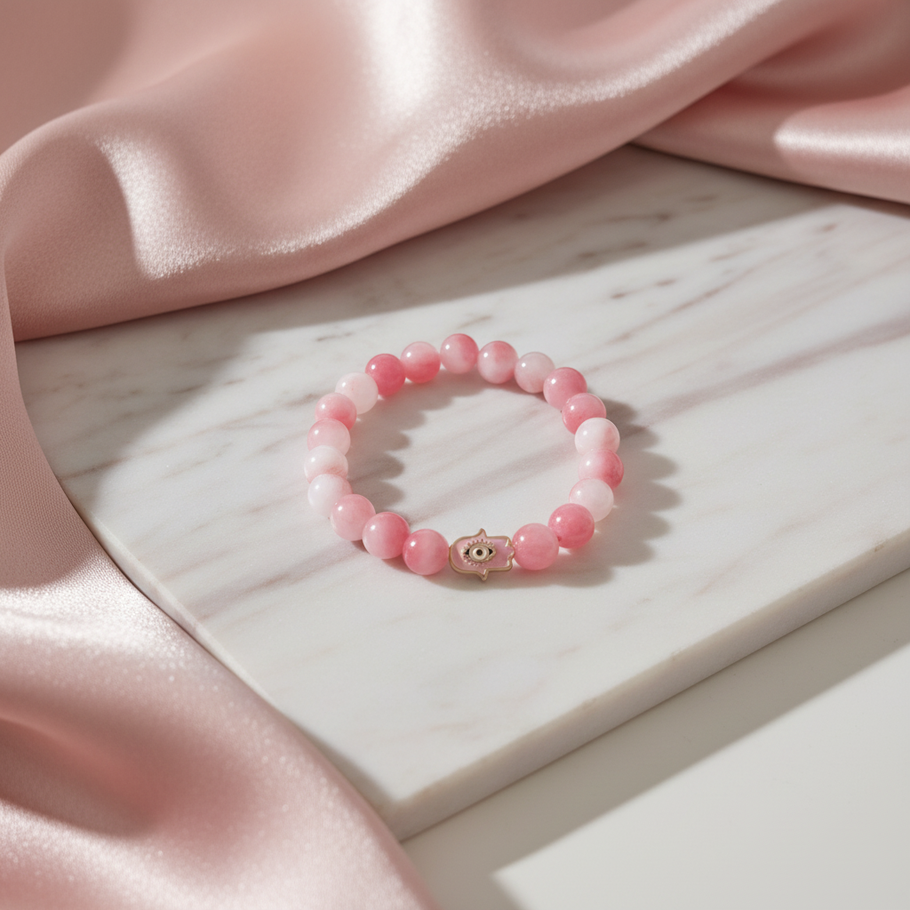 Pulseira de Calcedónia Persa Rosa com fundo elegante