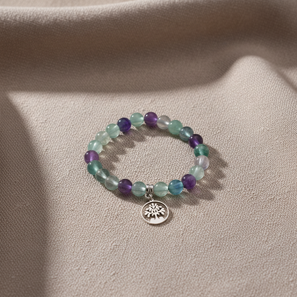 Pulseira de Fluorite em tecido elegante