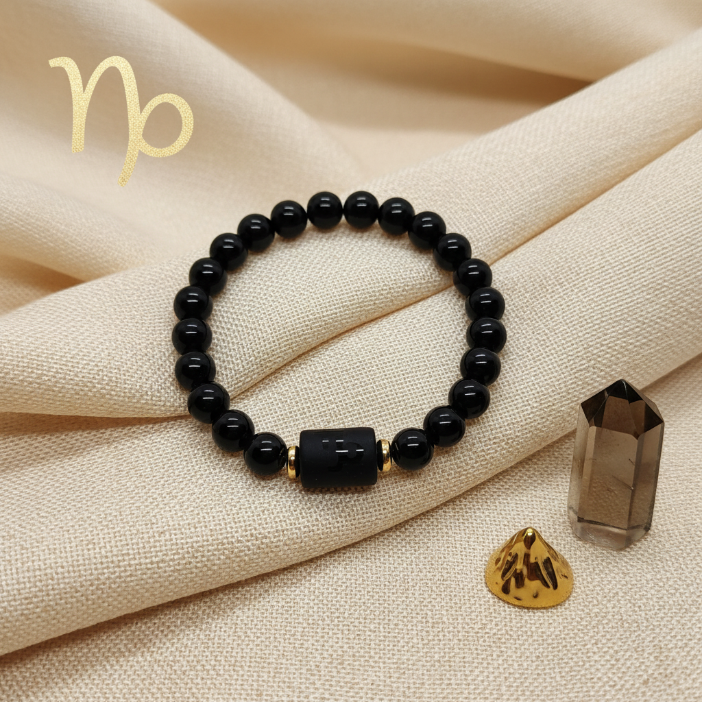 Pulseira Signo Capricórnio - Ónix com Fundo Elegante