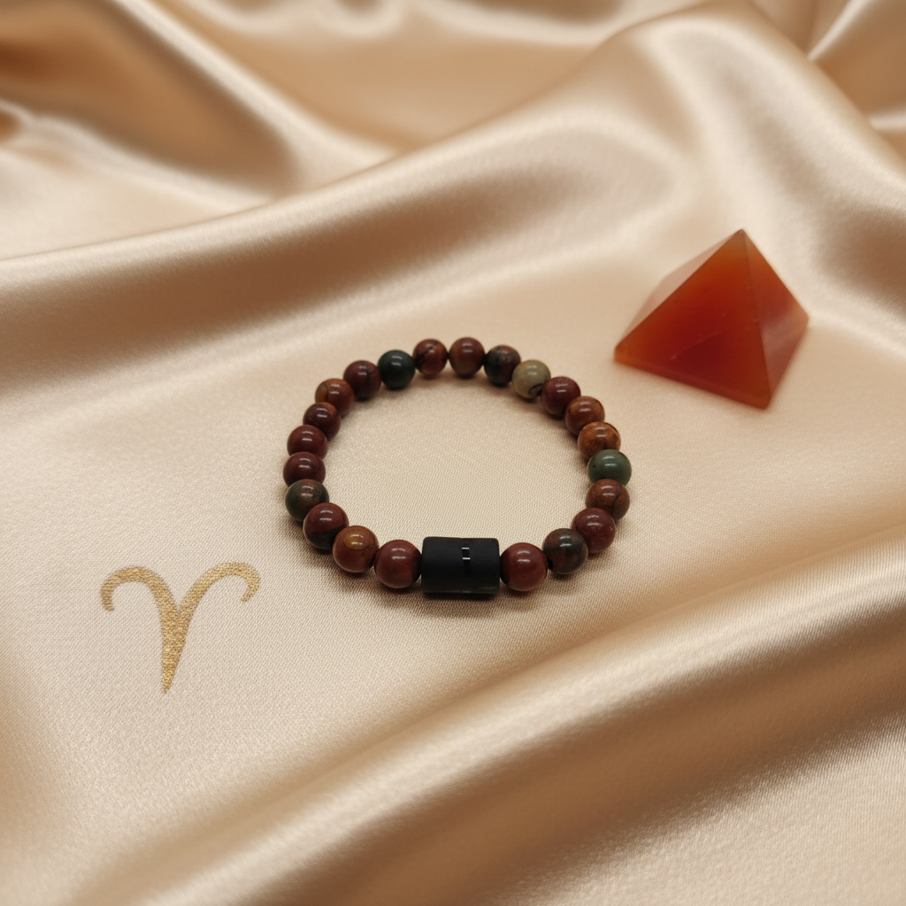 Pulseira Signo Carneiro - Jasper Picasso com Fundo Elegante
