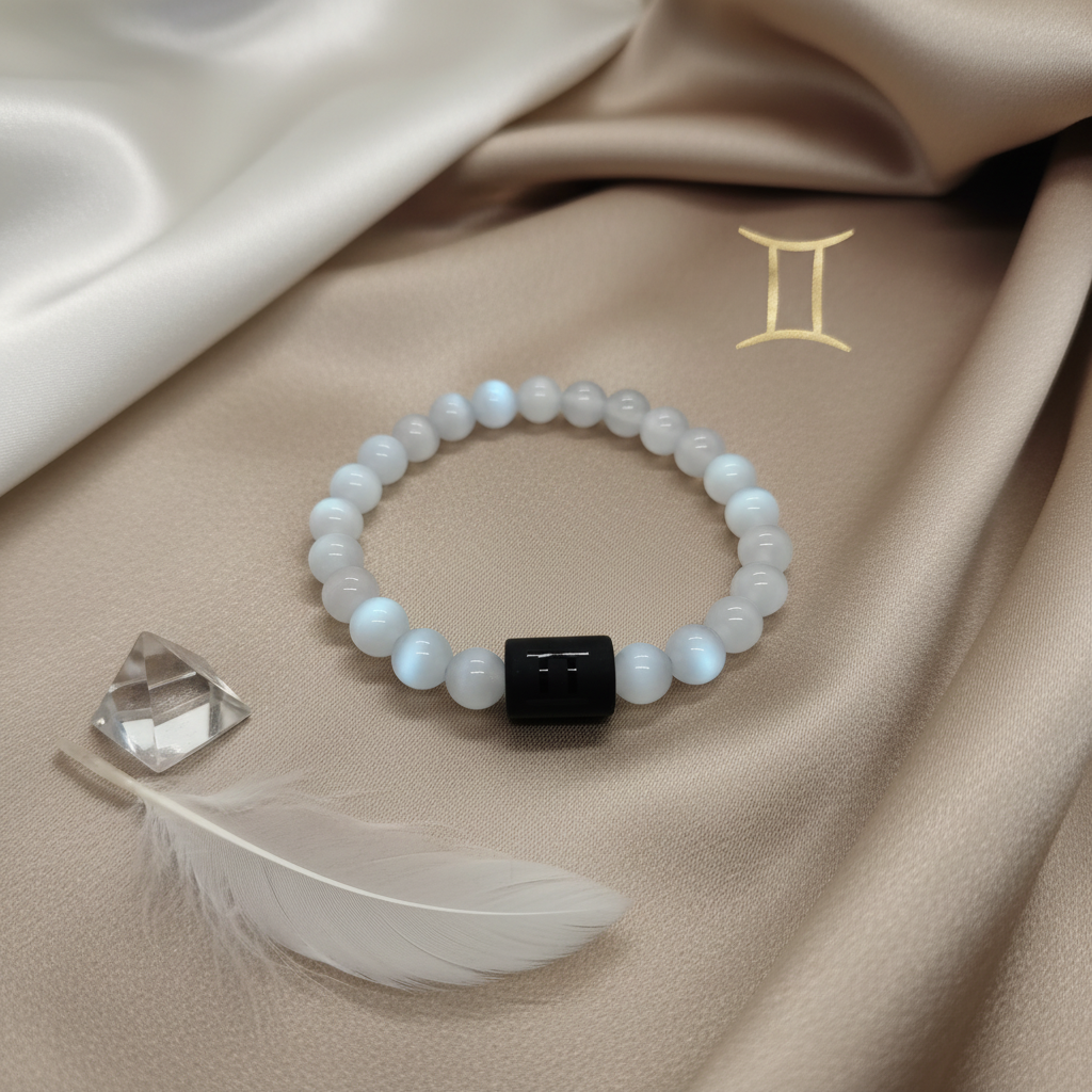 Pulseira Signo Gémeos - Selenita com Fundo Elegante