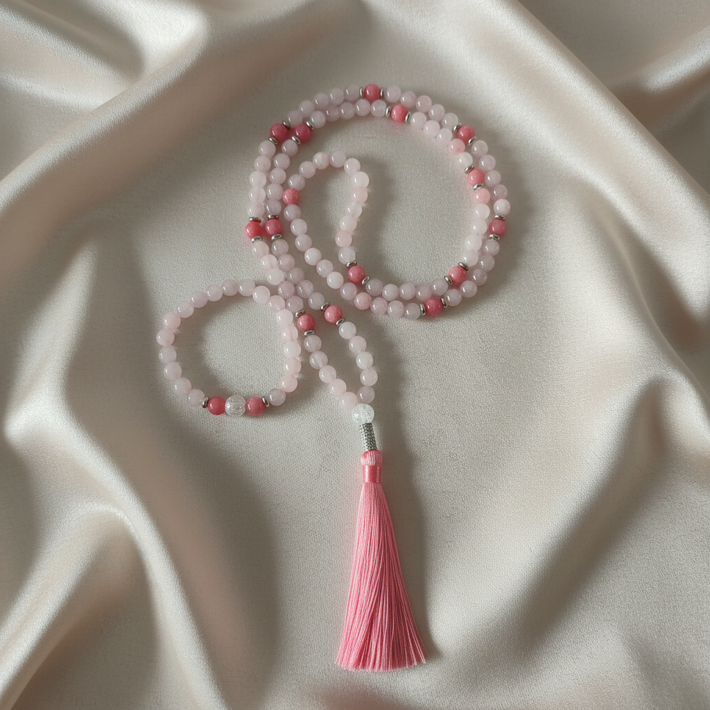 Conjunto rosa sobre tecido elegante