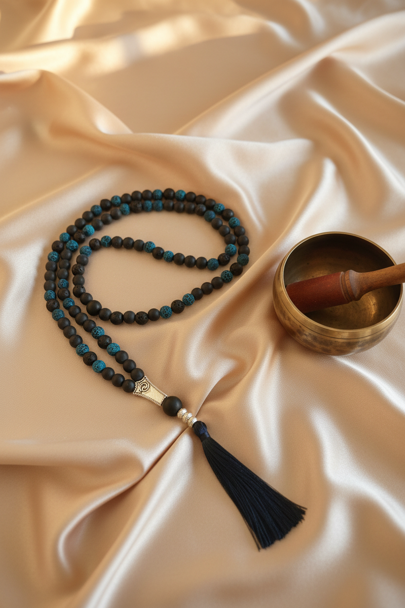 Japamala Cetim Bege Taça Tibetana