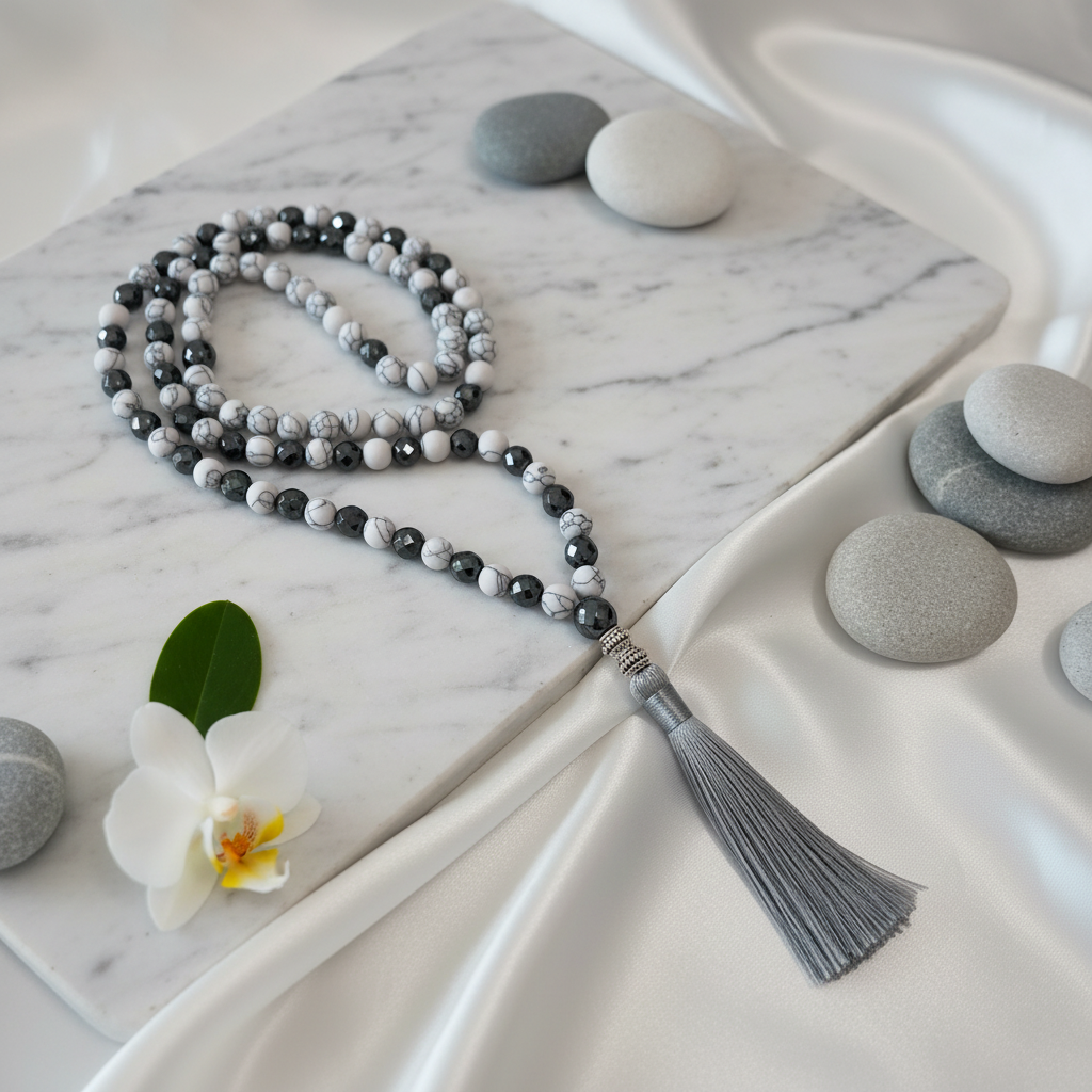 Japamala Howlite com fundo elegante