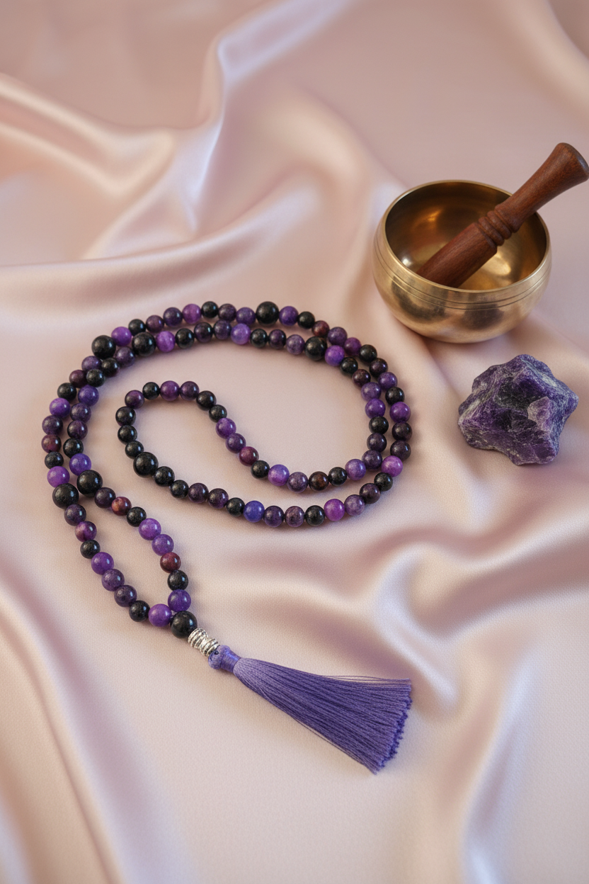 Japamala Sugilite Cetim Taça Tibetana