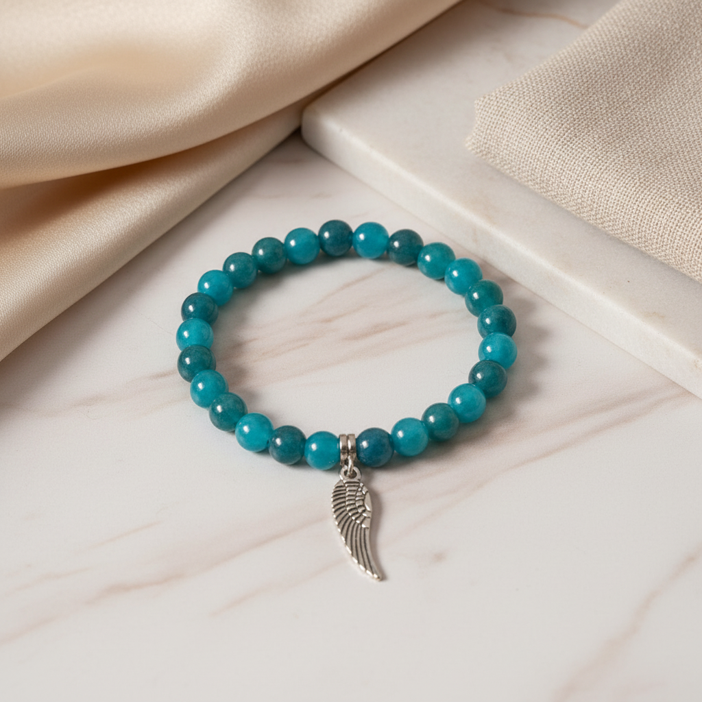 Pulseira Arcanjo Haniel - Apatite com Fundo Profissional Premium