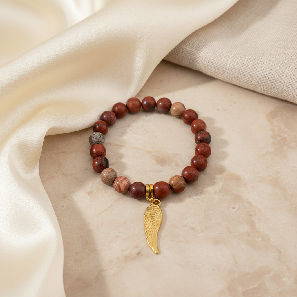 Pulseira Arcanjo Uriel - Jaspe Vermelho com Fundo Elegante