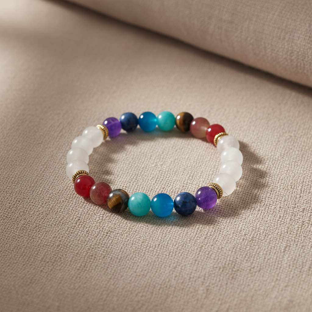 Pulseira chakras com quartzo em fundo elegante