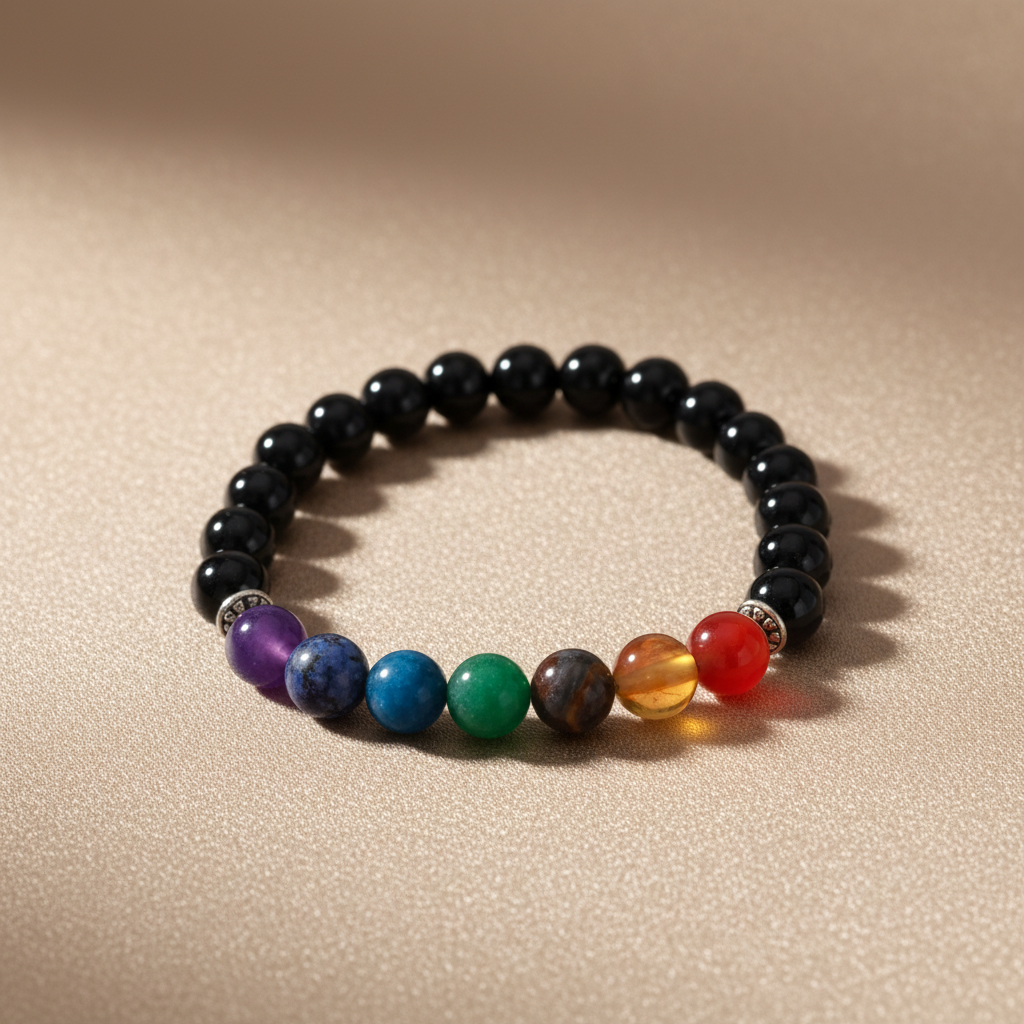 Pulseira de ónix chakras com fundo elegante