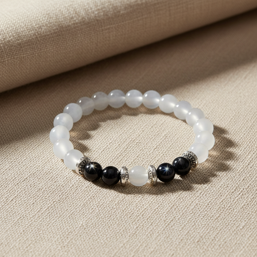 Pulseira de selenita e pedra estrela