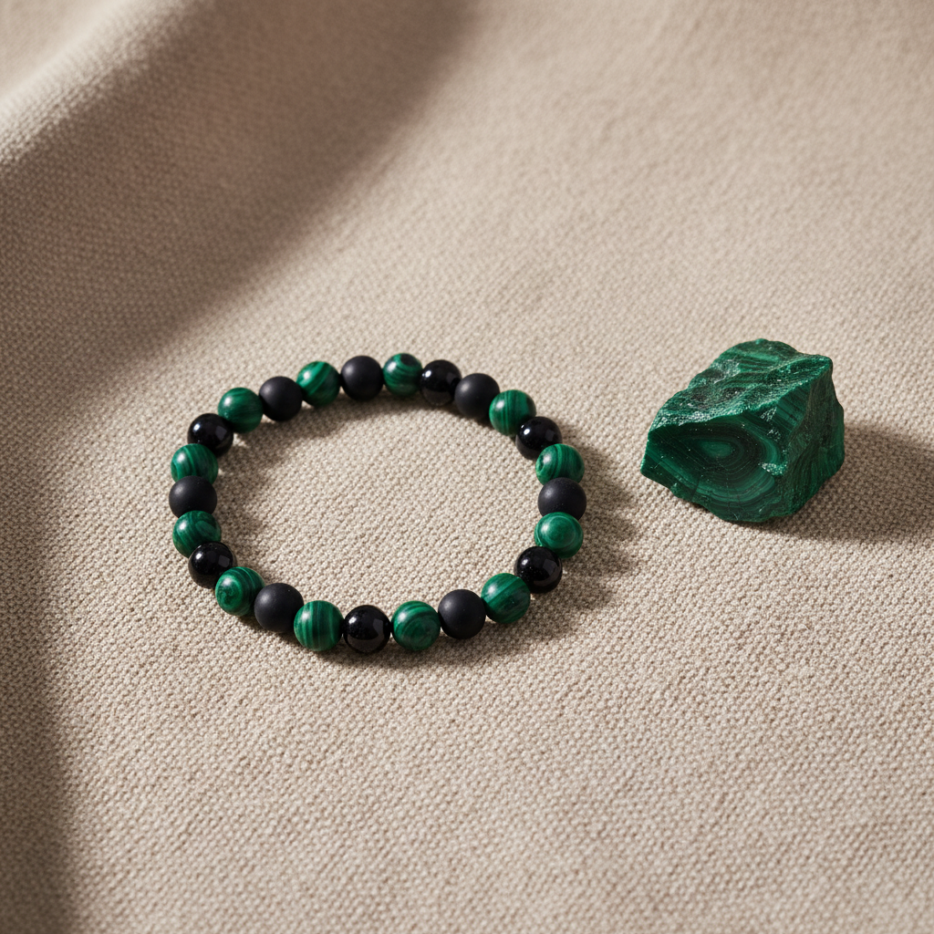 Pulseira em tecido neutro com pedra
