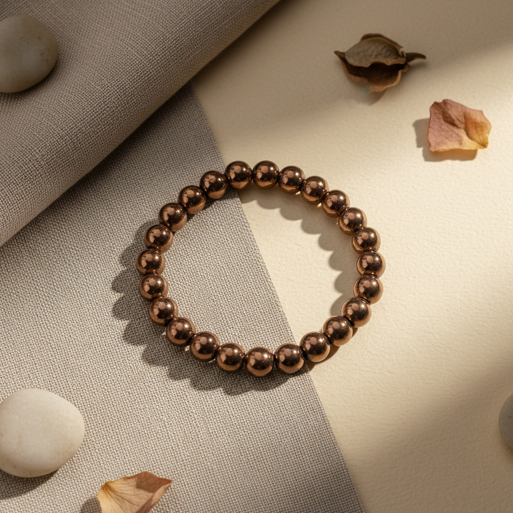 Pulseira metálica bronze em fundo elegante