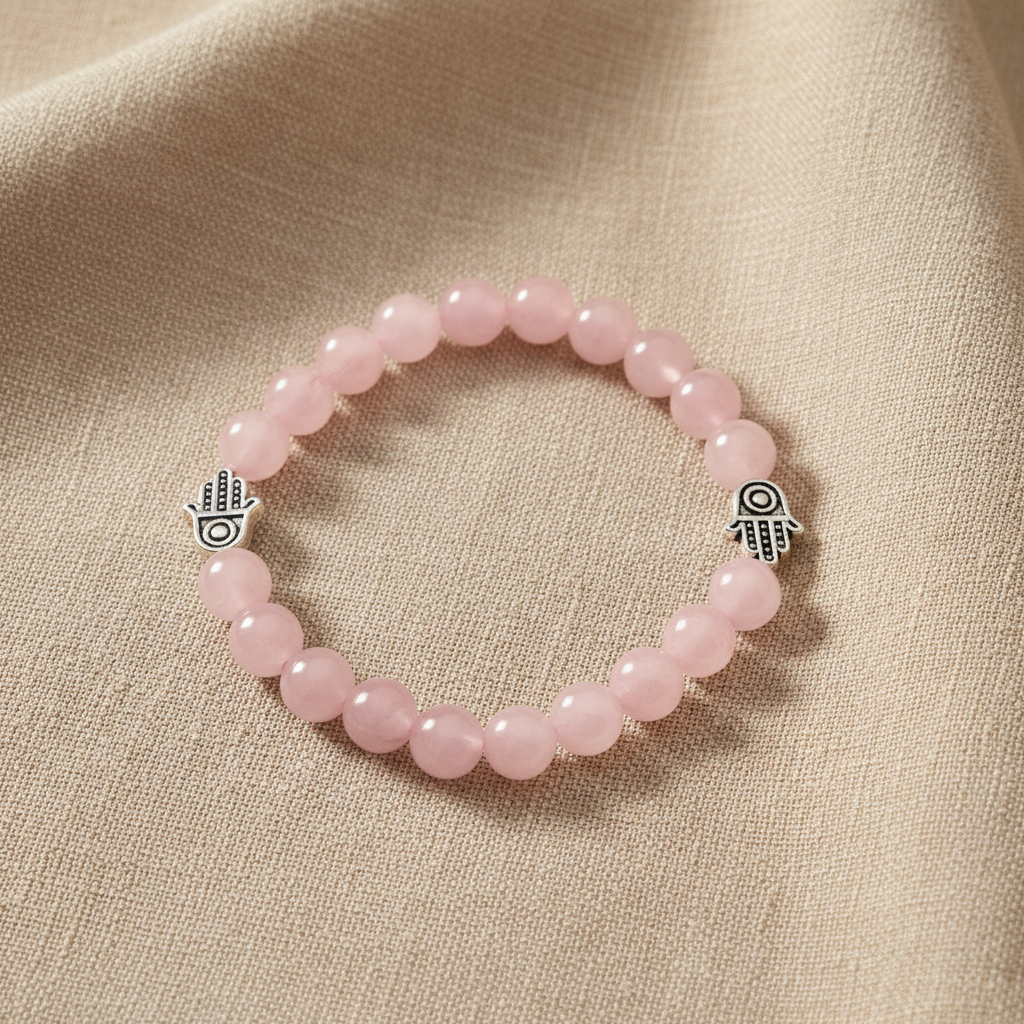 Pulseira rosa sobre tecido elegante