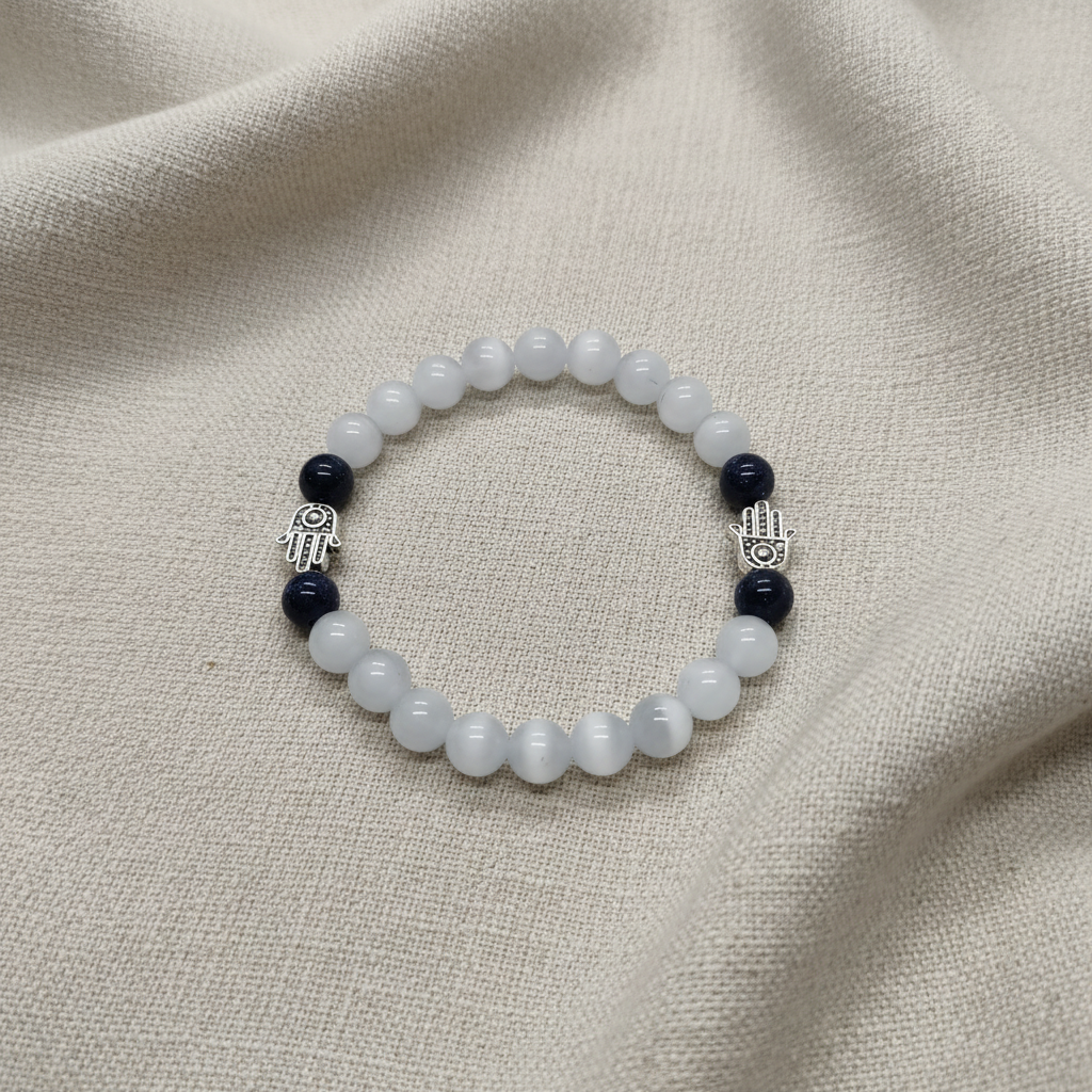 Pulseira Selenita e Pedra Estrela - Fundo Elegante