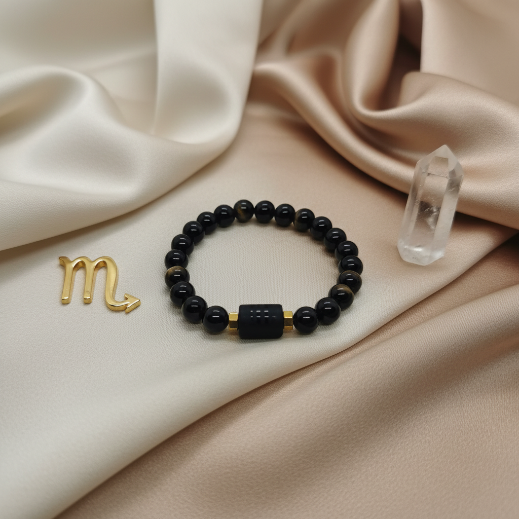 Pulseira Signo Escorpião - Obsidiana Dourada