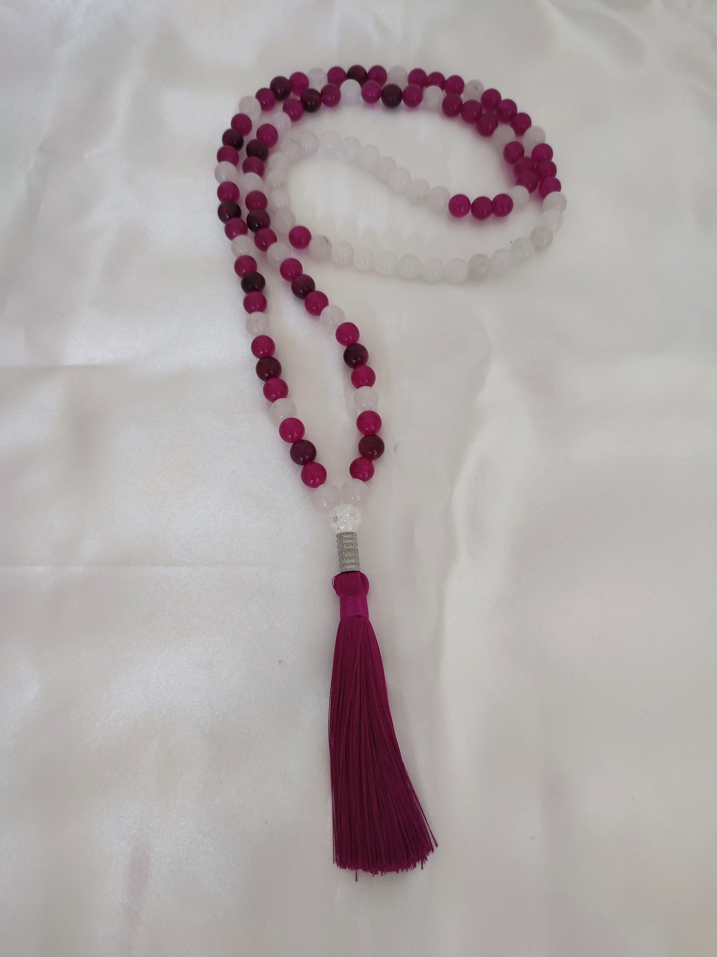 Japamala Quartzo Rosa escuro e  Olho de Tigre Rosa Escuro