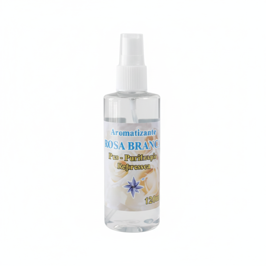 Spray Rosa Branca com fundo branco